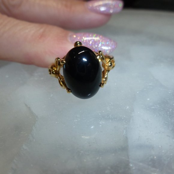 18k Yellow gold electroplated Onyx Designer Dolphin Ore Ring - Picture 8 of 9